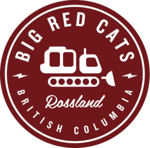 Big Red Cats Logo, which is a round, red circle logo with white writing and a white outline of a Cat machine in the centre, used for Luxury Mountain Vacation Rentals' experience pages.