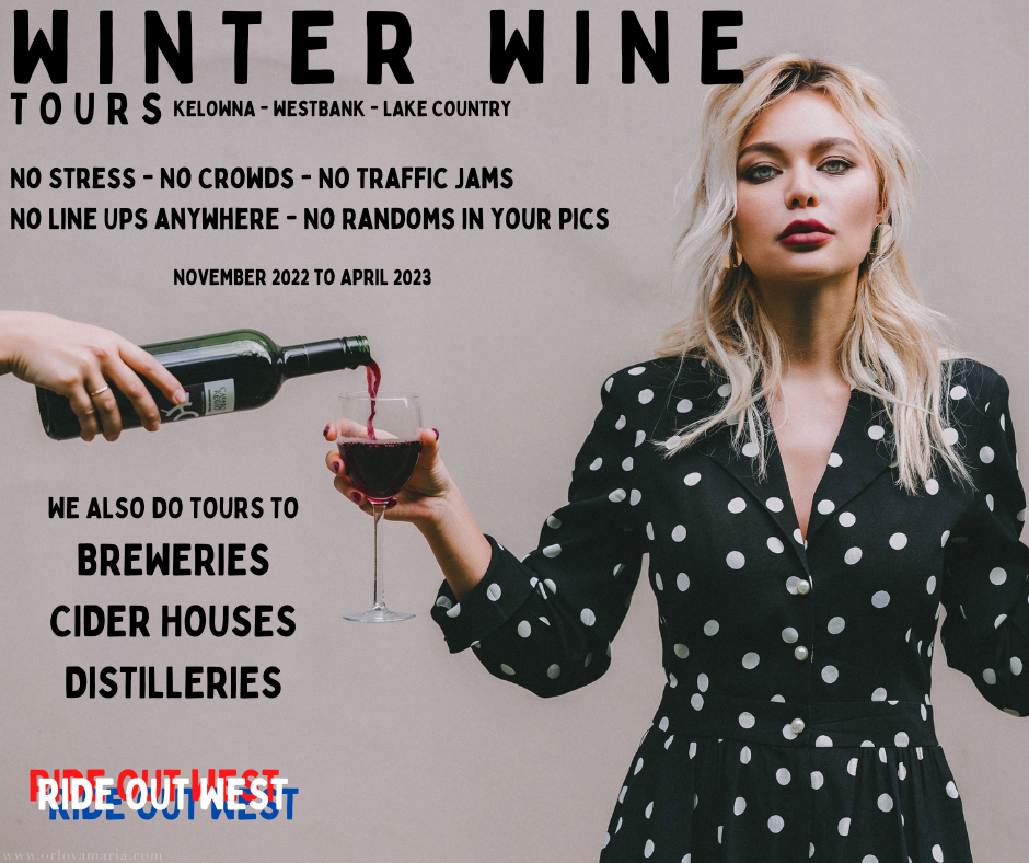 Ride Out West Tours' Inter Wine Okanagan winery tour poster, an experience you can try when you stay at Big White Ski Resort with Luxury Mountain Vacation Rentals.