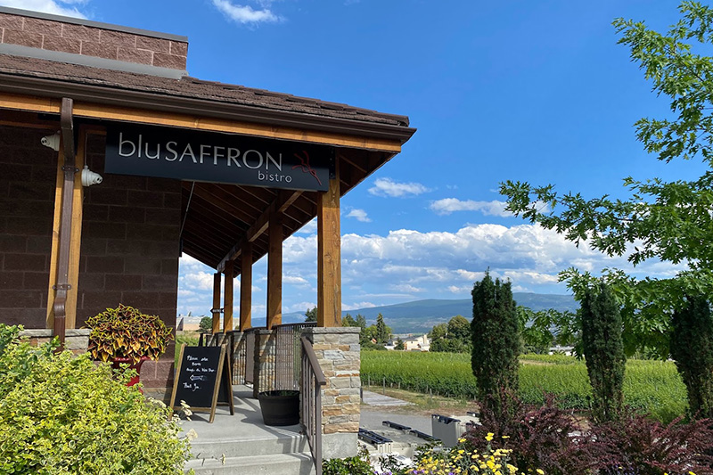 The entryway of Blu Saffron winery restaurant at Volcanic Hills Estate